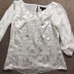 WHBM Ivory Damask Burnout Blouse